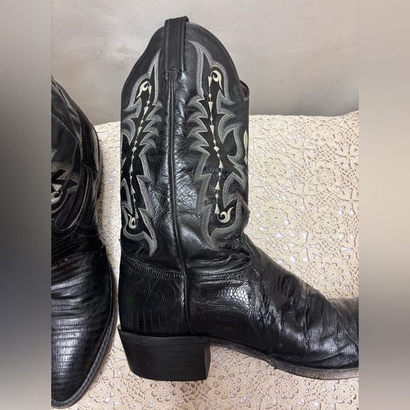 Tony Lama Vintage Black Lizard Cowboy Boots Men's 12 D made in the USA - Picture 7 of 16